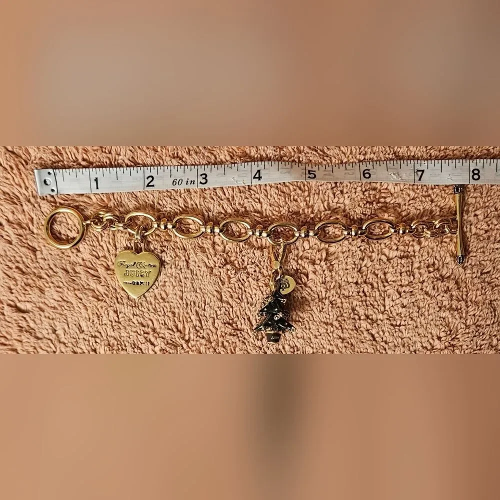 Juicy Couture Limited Edition Christmas Tree Gem Ornaments Gold Heart Bracelet - Picture 12 of 12